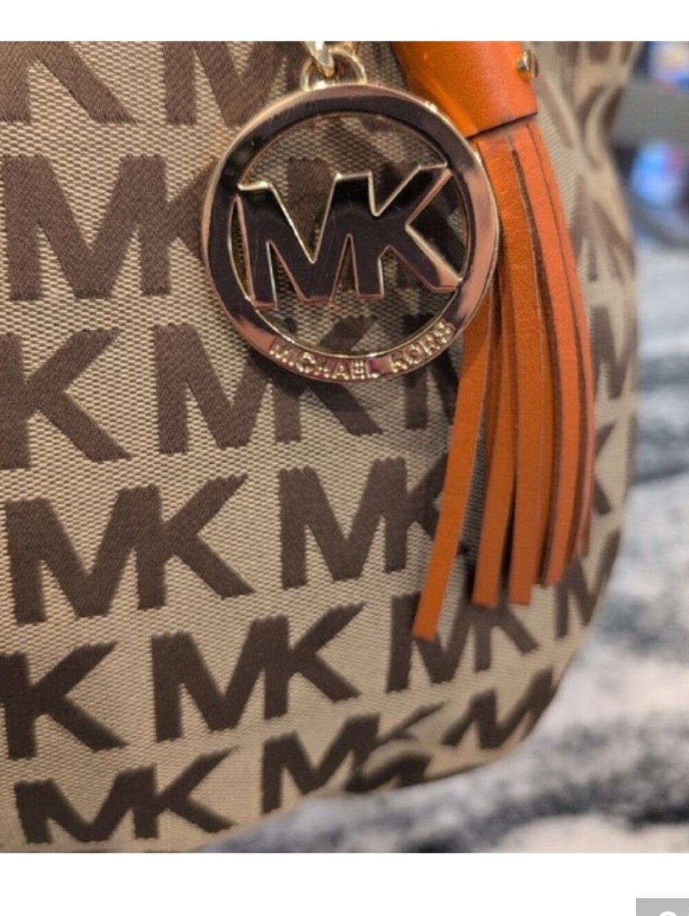 Michael Kors Brown MK Logo Tote with Orange, EC - Picture 7 of 7